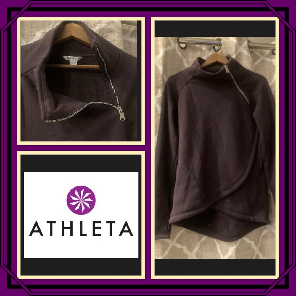Athleta Mock-Neck Shoulder Zipper Fleece-Lined Pullover w/ Tulip Hem
